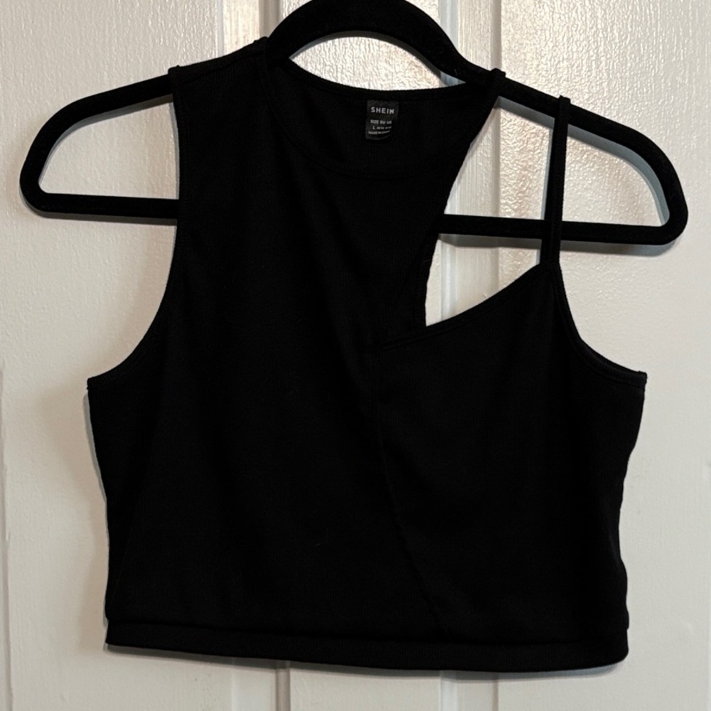 Black Asymmetrical Cutout Crop Top